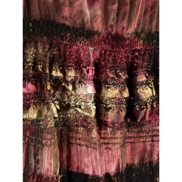 Vintage Mina Collection Boho Lined Lace Sheer Satin Burgundy Frilly Long Skirt L - Picture 4 of 9